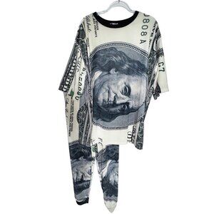 Money-Print Fashion Nova Velour Luxury Two-Piece Set Sweat Suit Size XL Cool Hot